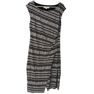 LOFT Black White Striped Midi‎ Dress Fall Professional Workwear L